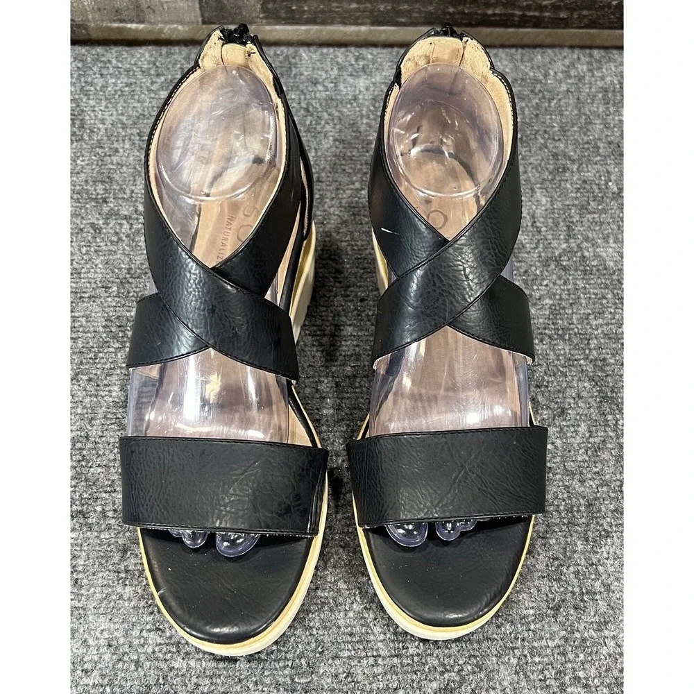 SOUL Naturalizer Goodtimes Wedge Sandals Crisscross Black Womens Size 7.5